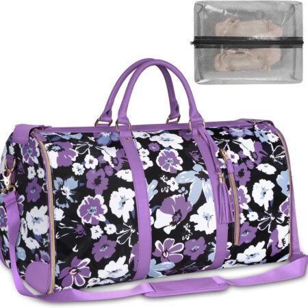Carry On Garment Bag for Women, Convertible Garment Bag for Travel with Shoe Pouch, Water Resistant Travel Duffel Bag, 2 in 1 Hanging Suitcase Suit Travel Bags Weekender Bag, Floral
