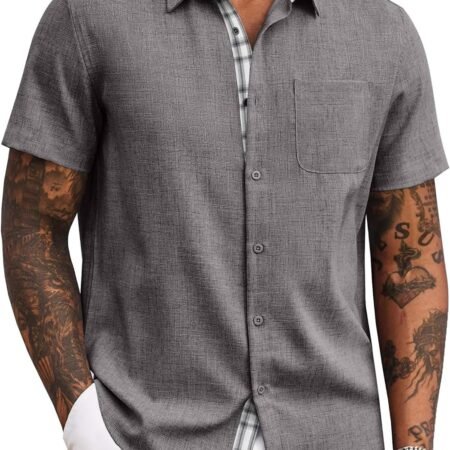 Men's Button Down Shirts Short  Casual Shirts Summer Beach Shirts Vacation Wedding Shirts with Pocket
