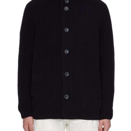 Detachable Bib Wool Rib Knit Cardigan