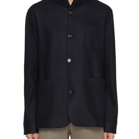 Patch Pocket Virgin Wool Cashmere Blend Jersey Blazer