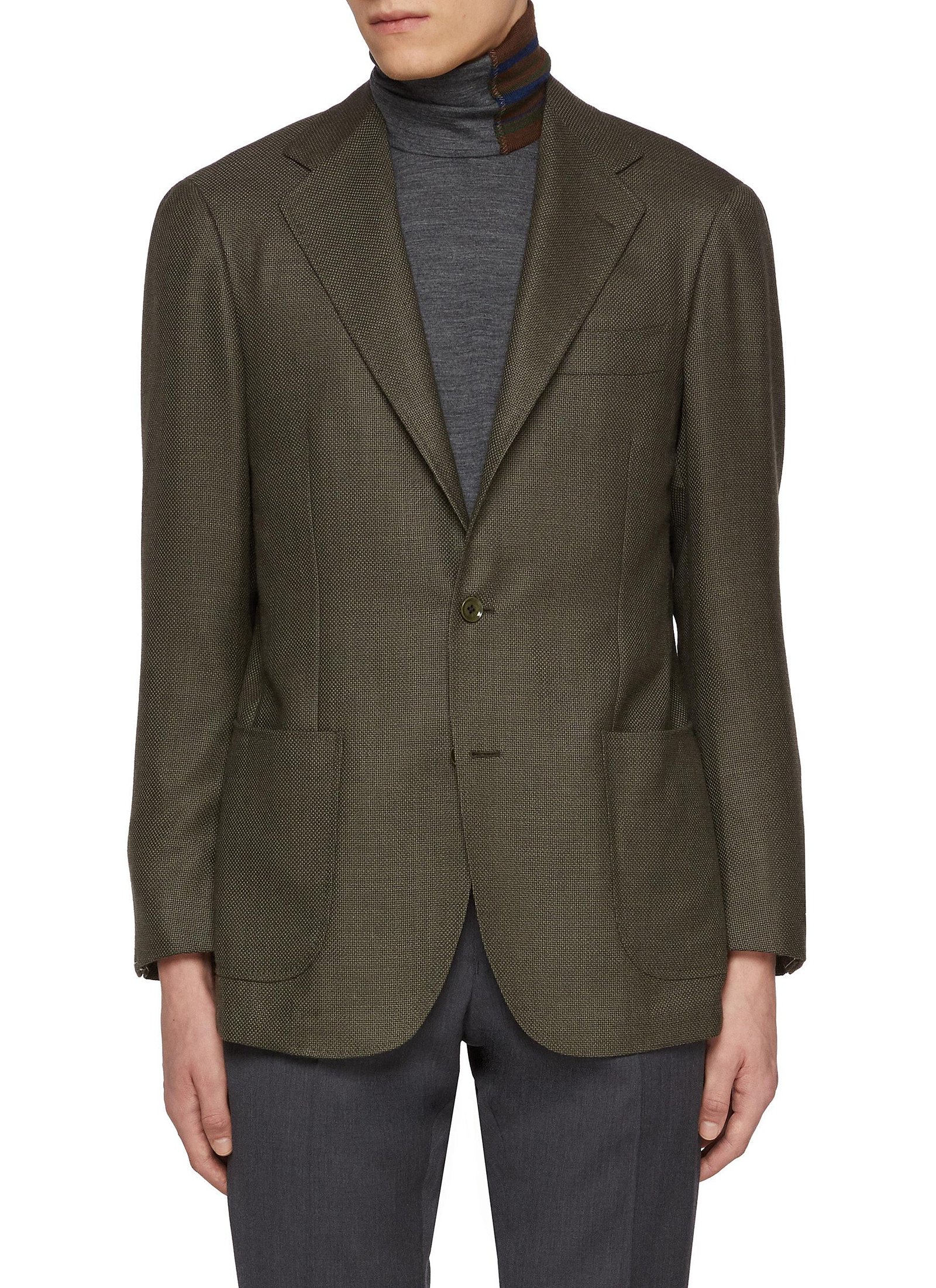 Notch Lapel Stitched Detail Wool Blazer
