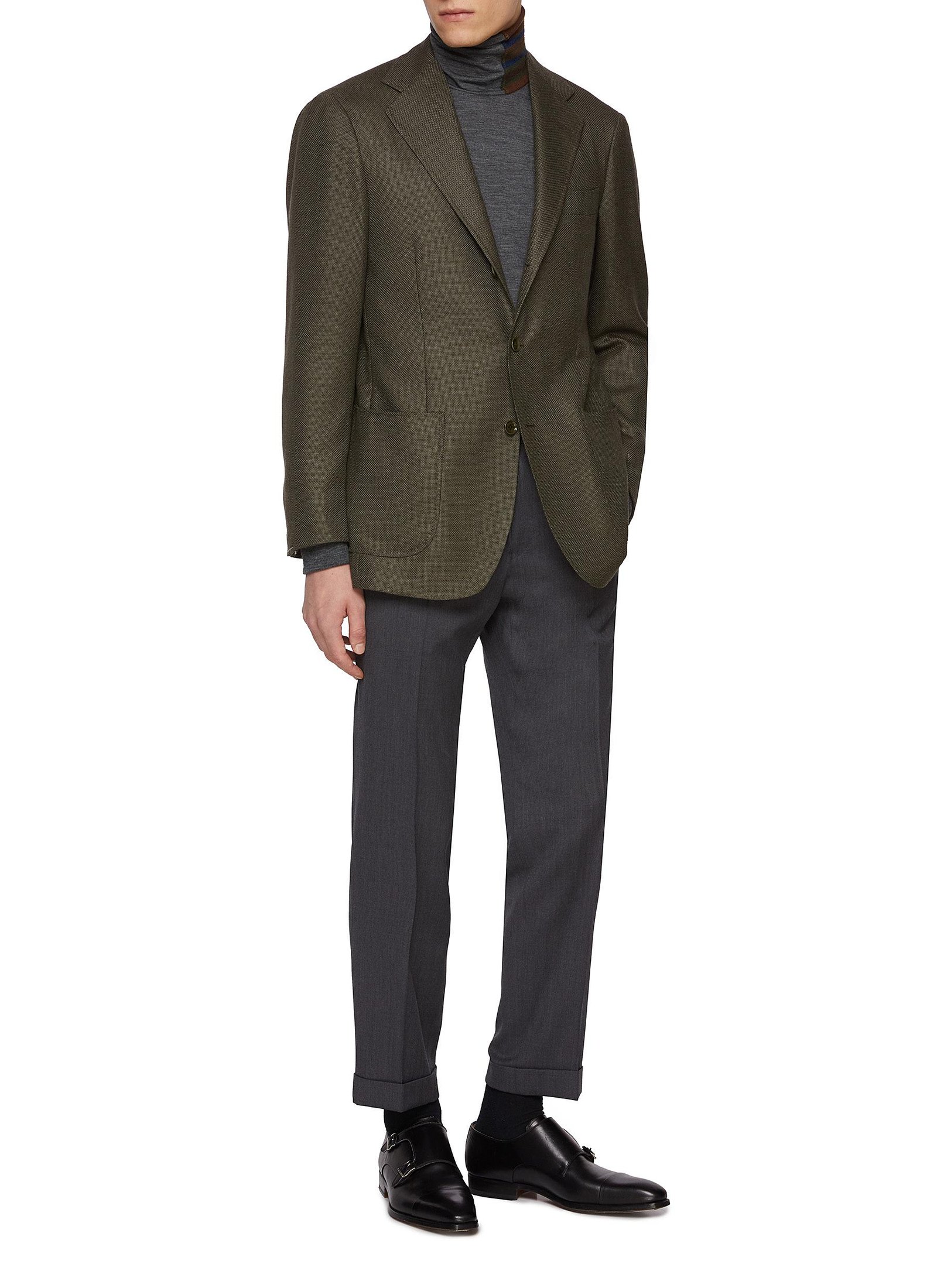Notch Lapel Stitched Detail Wool Blazer - Image 2