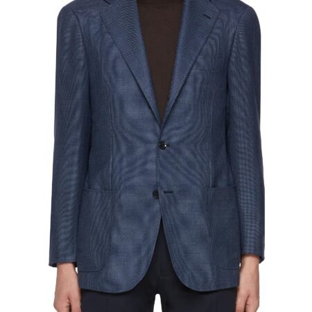 Notch Lapel Stitched Detail Wool Blazer