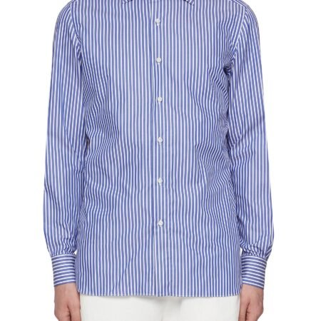 Spread Stiff Collar Stripes Cotton Shirt