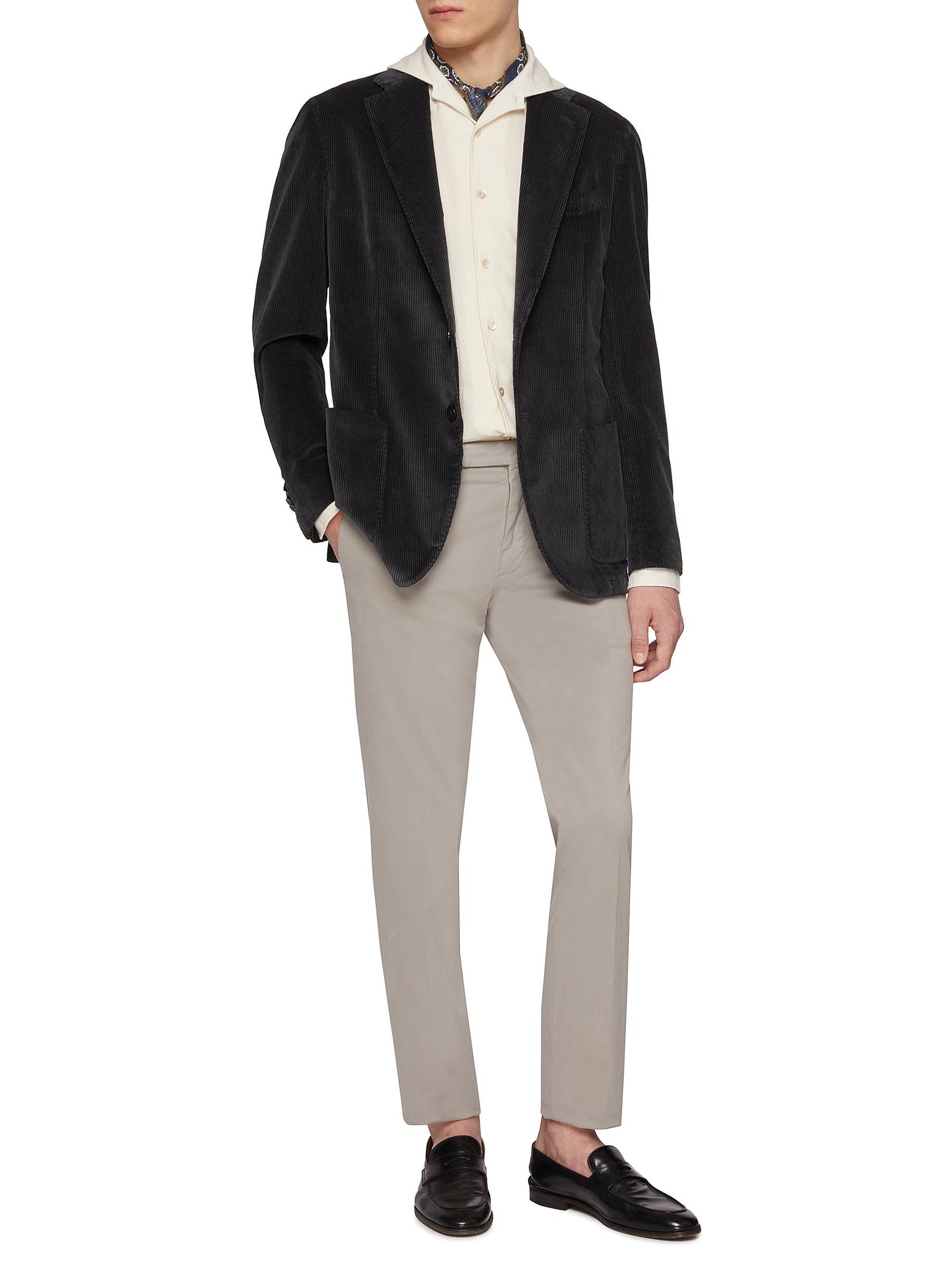 Notch Lapel Single Breasted Corduroy Blazer - Image 2