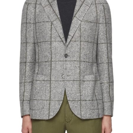 Notch Lapel Single Breasted Plaid Cotton Virgin Wool Blend Blazer