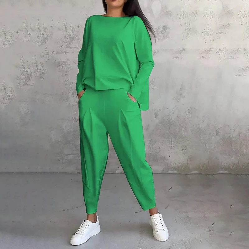 Round-Neck Long-Sleeved Top & Pants 2-Piece Set - Image 12