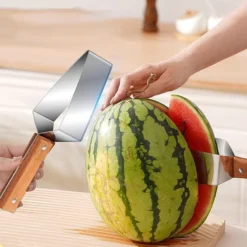 Alternative view of Triangle Stainless Steel Fruit Cutter with Wood Handle for Kitchen