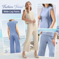 Alternative view of 2025 New Women's Casual Sleeveless Top & Wide-Leg Pants Set
