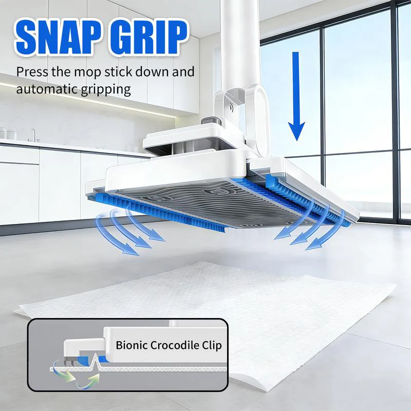 Hands-Free Flat Mop with Universal Cloth Clamp - Image 2