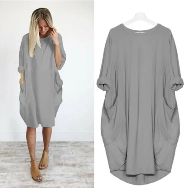 Hot sale💝 Women Casual Loose Pocket Long Sleeves Dress - Image 4
