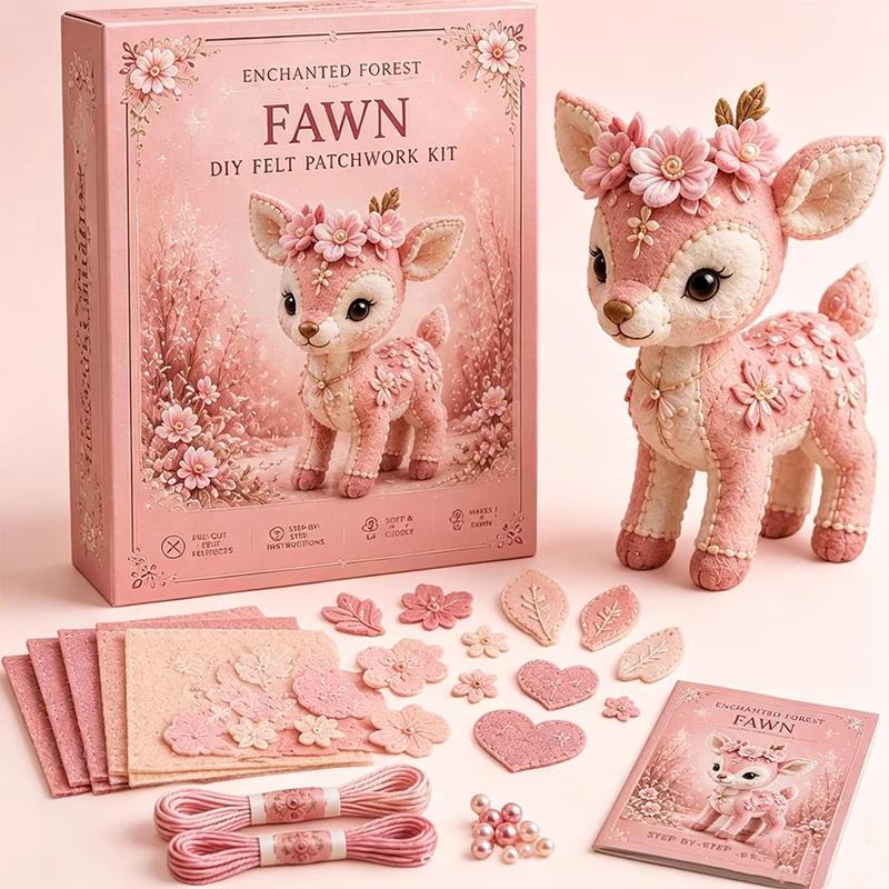 🎀50% OFF🎁Pink Enchanted Forest DIY Felt Patchwork Kit - Image 8