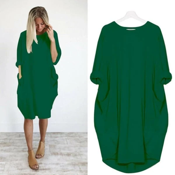 Hot sale💝 Women Casual Loose Pocket Long Sleeves Dress - Image 9
