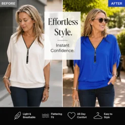 Alternative view of ✨Women's Chiffon Zip-up Neck Casual Top