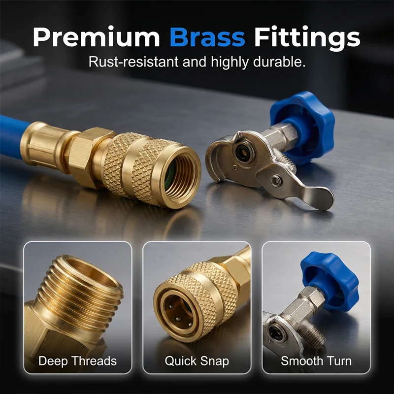 π§ 50% OFF NOW! βοΈ R134a AC Refrigerant Charging Hose with Gauge β Leak-proof, easy read & compatible with cars, trucks or home AC β safe DIY recharge π - Image 3