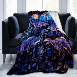 Alternative view of Vibrant Dinosaur Print Flannel Throw Blanket