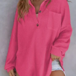 Alternative view of 🌸Early Fall Specials 58% OFF🌸Women’s Loose Solid Color Waffle Knit Shirt