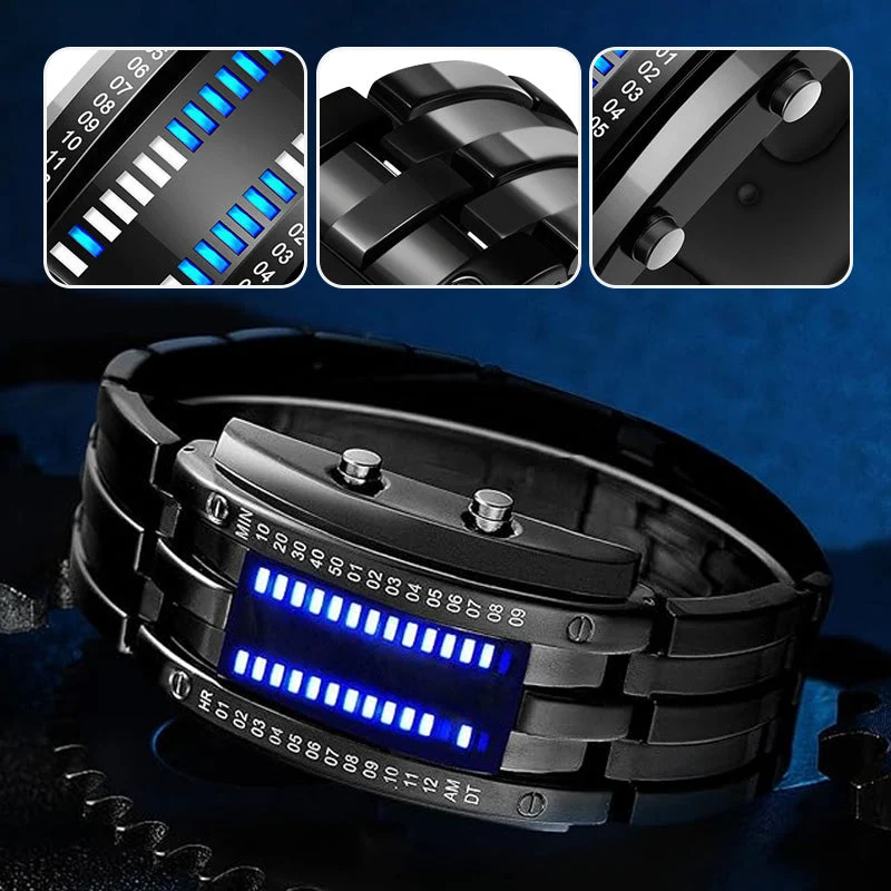 ⏳Time-Limited Special⏰Men's Binary LED Watch – Stainless Steel, Blue Light, Sporty, Water-Resistant, Modern ⚡ - Image 4