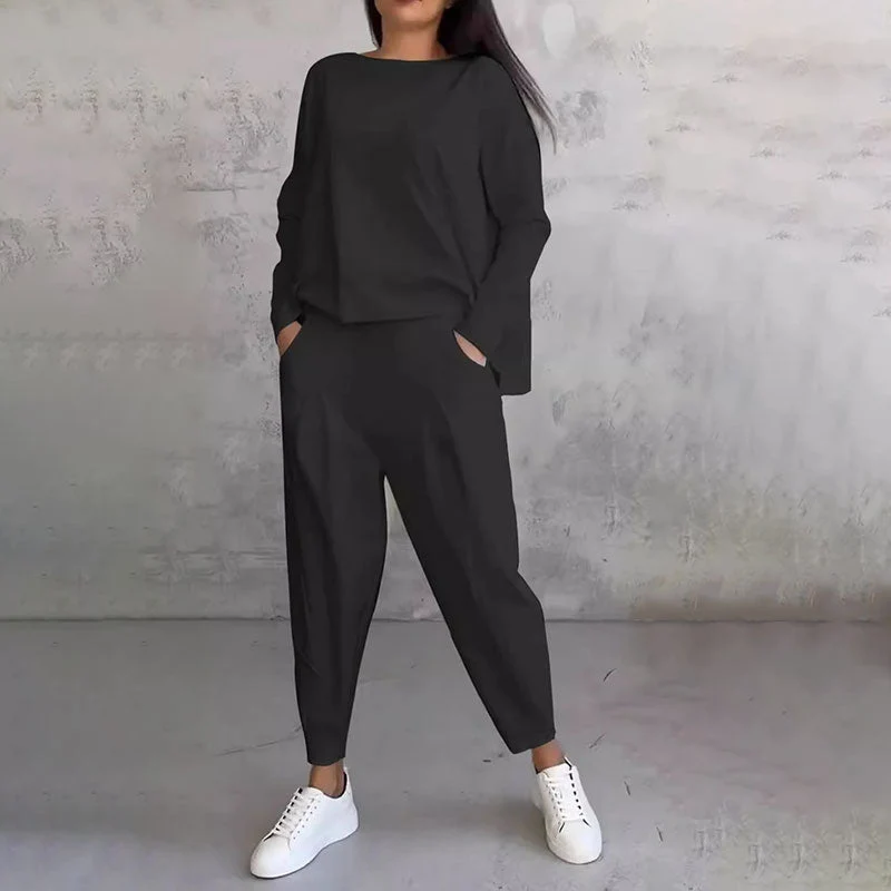 Round-Neck Long-Sleeved Top & Pants 2-Piece Set - Image 7