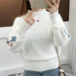 Alternative view of Cashmere Knitted Floral Embroidery Thick Sweater