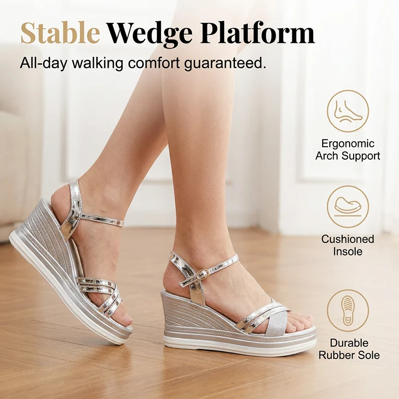 Women's Open Toe Ankle Strap Wedge Sandals - Image 2
