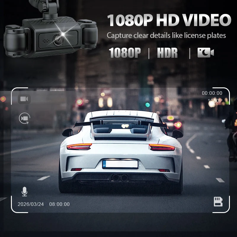 3-Channel 1080P Dash Cam with Rotatable Lenses - Image 4