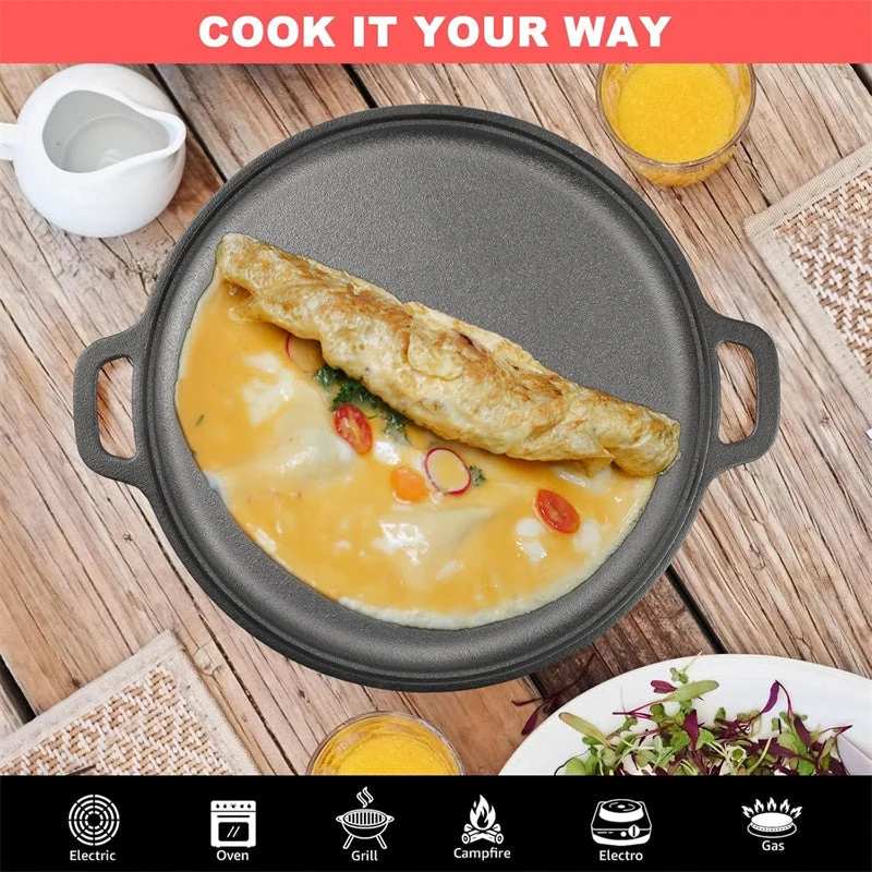 Non-Stick Cast Iron Griddle Pan with Handles