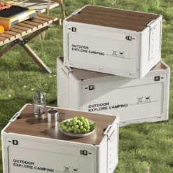 Collapsible Camping Storage Box with Wooden Lid