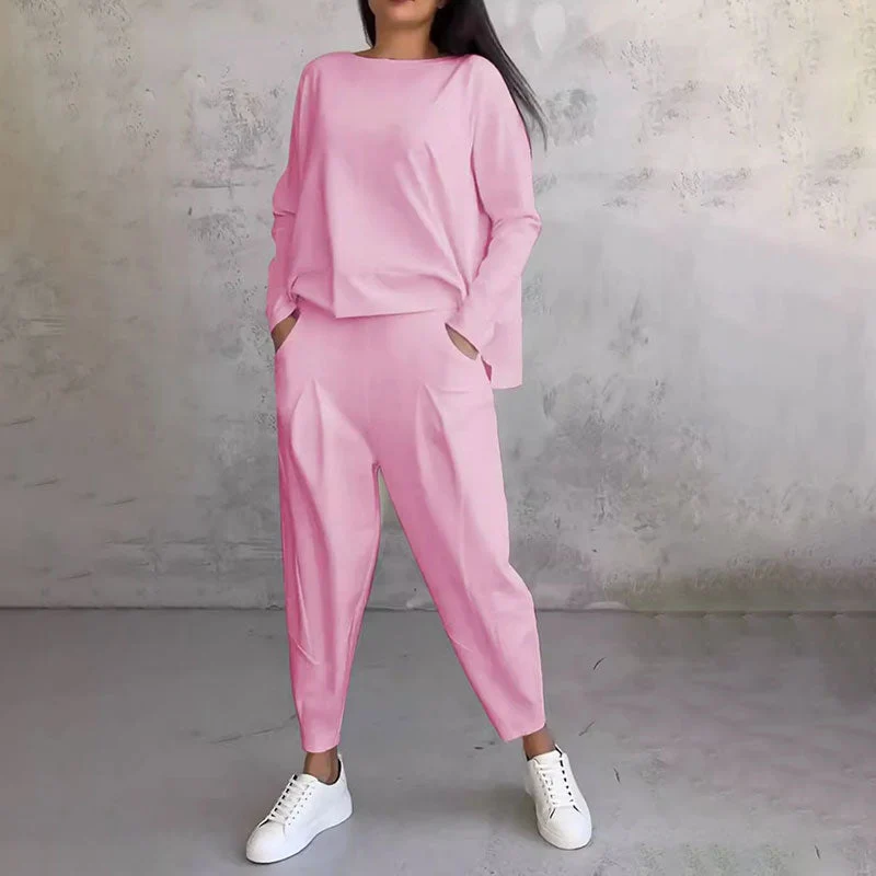 Round-Neck Long-Sleeved Top & Pants 2-Piece Set - Image 9