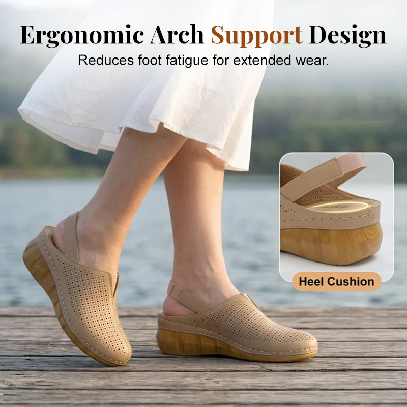 Women's Casual Perforated Wedge Slingback Sandals - Image 9
