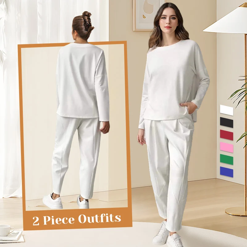 Round-Neck Long-Sleeved Top & Pants 2-Piece Set