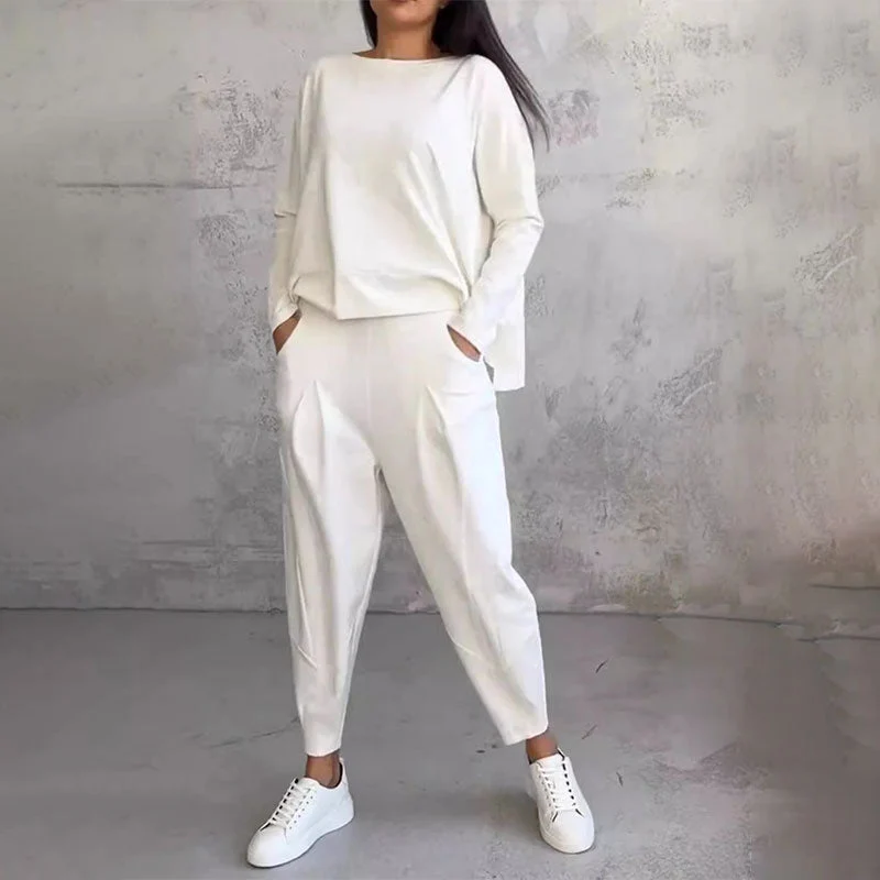 Round-Neck Long-Sleeved Top & Pants 2-Piece Set - Image 8