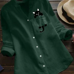 Alternative view of 💕Hot Sale 49% OFF🌷V-neck Cat Print Long Sleeve Blouse
