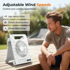 Alternative view of Dual-Power Outdoor Fan with Solar Panel and Light