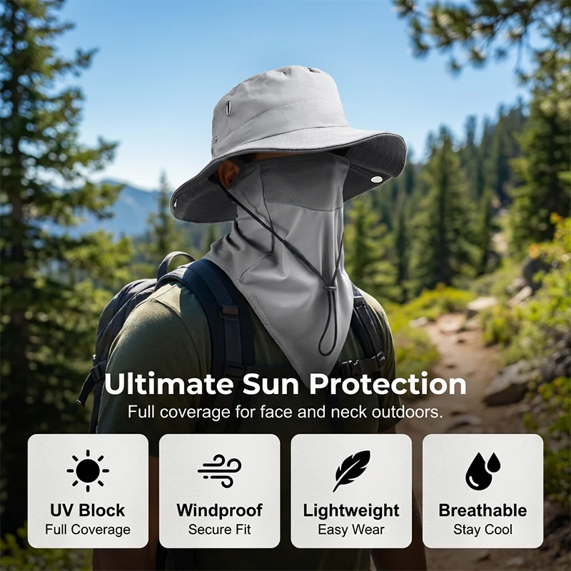 Breathable Fisherman Hat with Detachable Face Mask