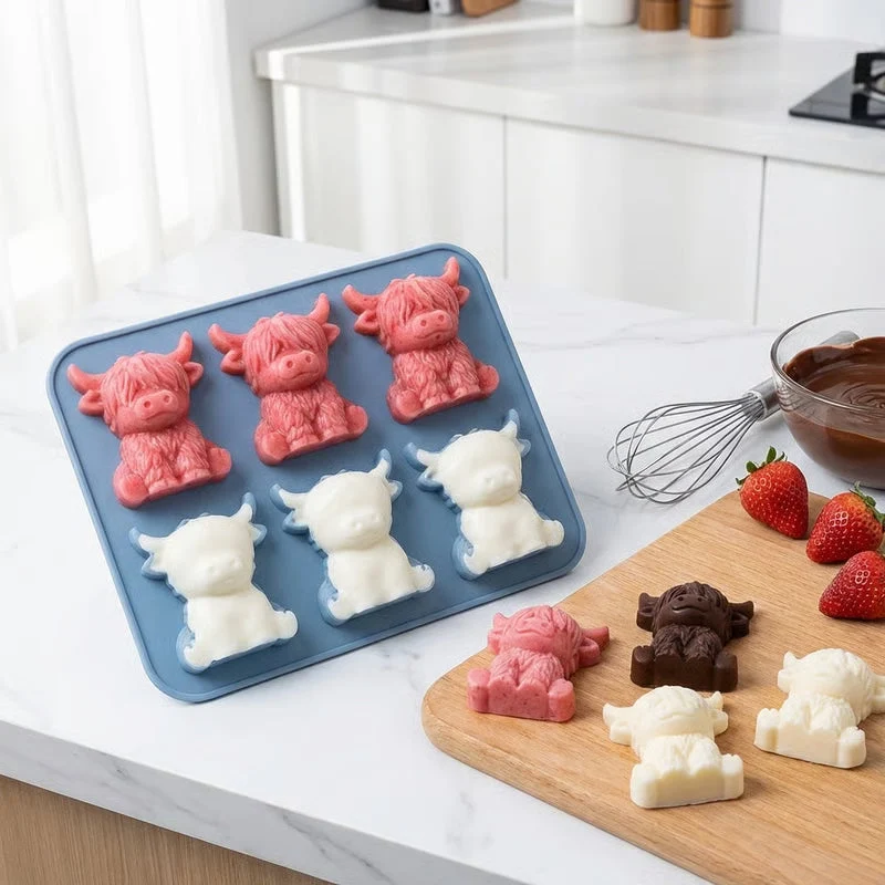 🐮6‐Cavity Mini Highland Cow Ice Cube & Dessert Mold 🧊🍪 Cute 3D Ice for Drinks, Parties & Gifts💕 - Image 10