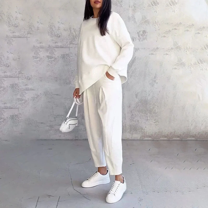 Round-Neck Long-Sleeved Top & Pants 2-Piece Set - Image 4