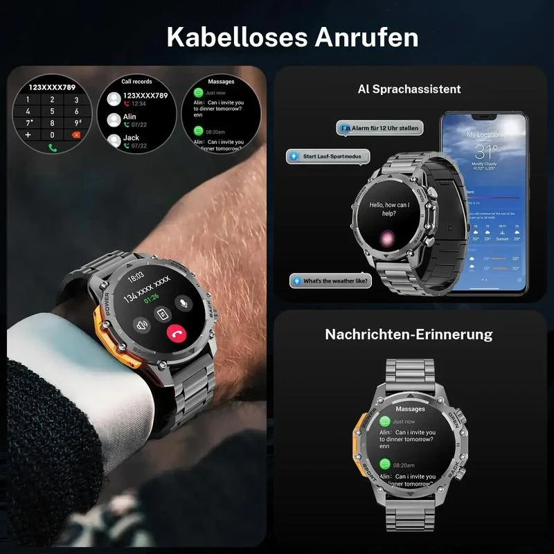 1.52" HD smartwatch for men – Phone calls and music control – Multiple sports modes – IP68 waterproof – Long battery life – Fitness watch for Android and iPhone - Image 4