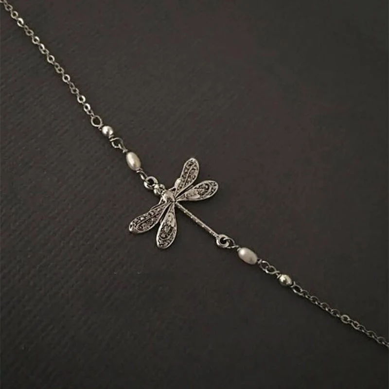 SILVER DRAGONFLY ANKLET WITH PEARL - Image 5