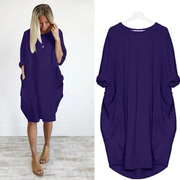 Hot sale💝 Women Casual Loose Pocket Long Sleeves Dress - Image 3