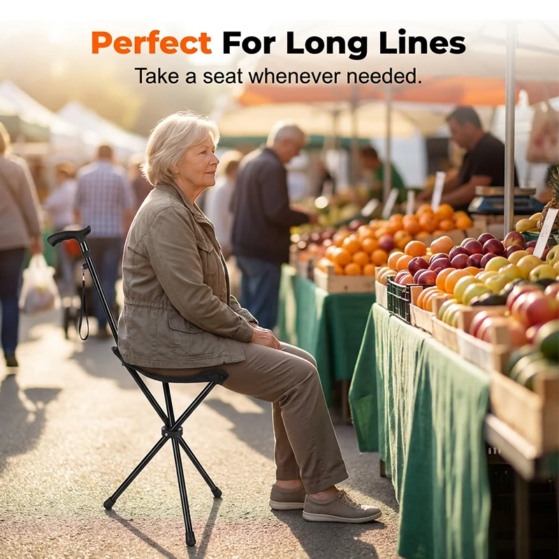Folding Walking Cane with Seat - Image 4