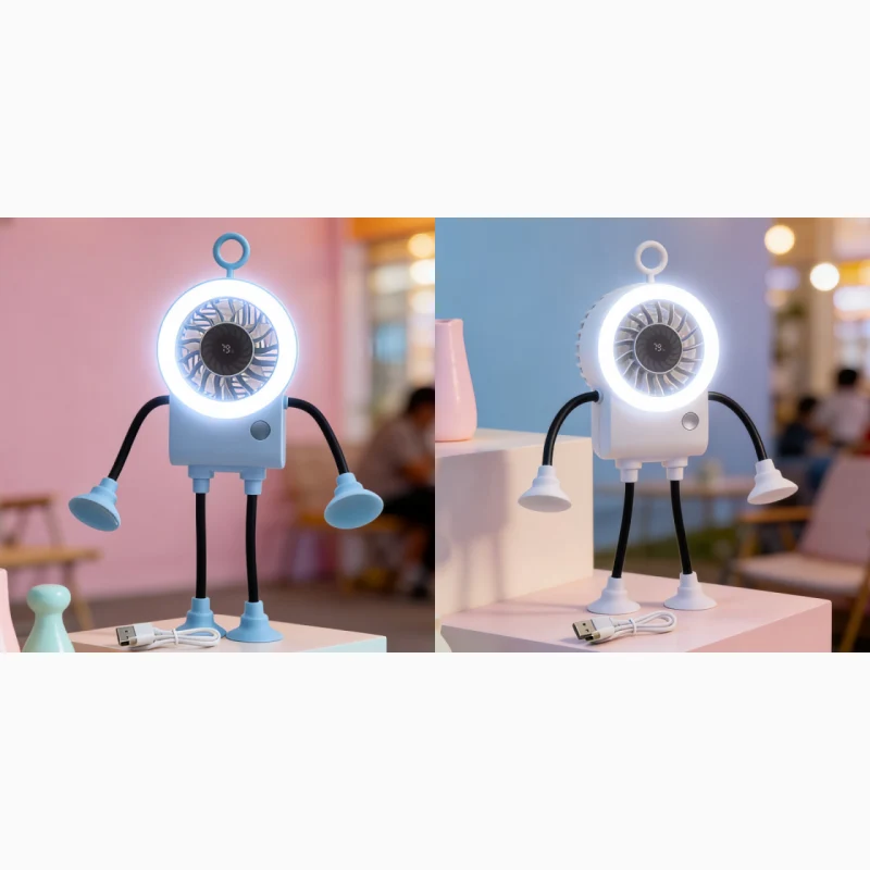 Flexible Robot Desk Fan with LED Light - Image 8