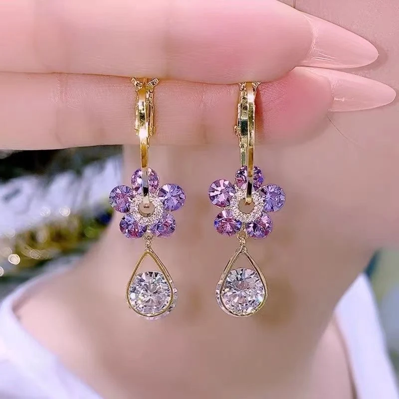 π Fashion Flower Crystal Earrings - Image 8