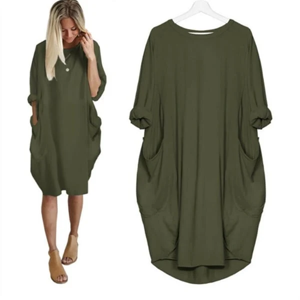Hot sale💝 Women Casual Loose Pocket Long Sleeves Dress - Image 8