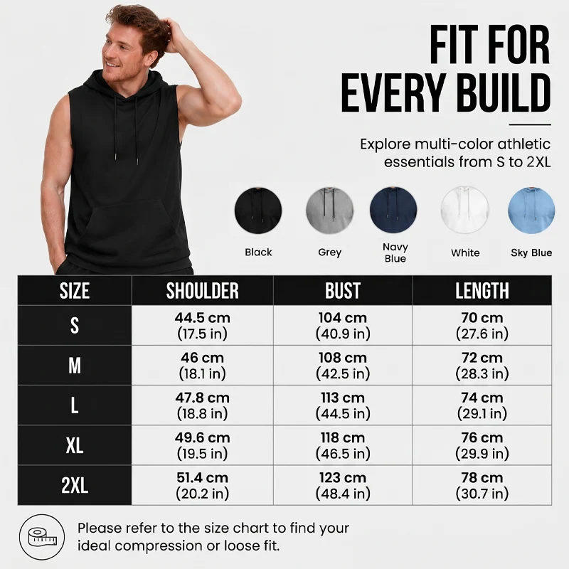 🔥 Sleeveless Hooded Sports Top💧 Moisture-wicking · Quick-drying and friction-resistant🧢 Hooded for sun protection and wind resistance · 🏋️ Perfect for weightlifting, running, or casual wear - Image 5