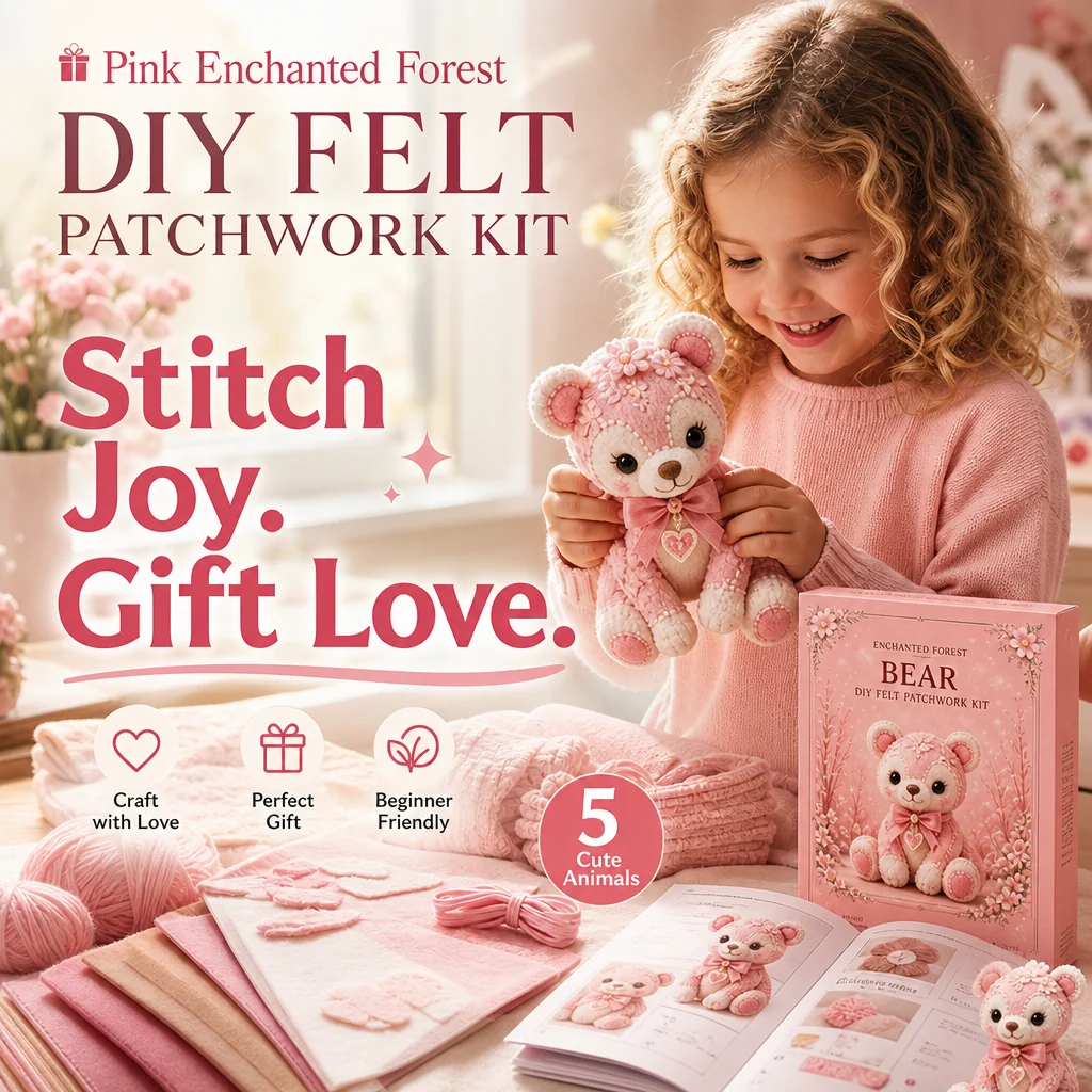 🎀50% OFF🎁Pink Enchanted Forest DIY Felt Patchwork Kit - Image 18
