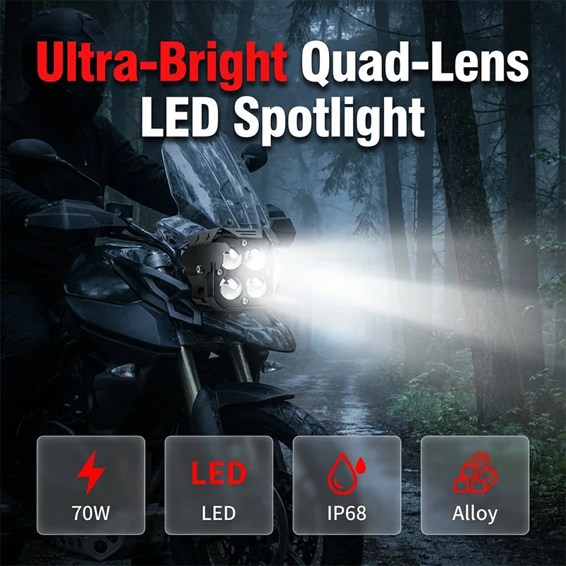 High-Power Quad-Lens Motorcycle LED Spotlight