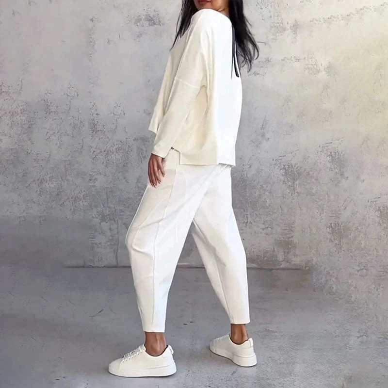Round-Neck Long-Sleeved Top & Pants 2-Piece Set - Image 6