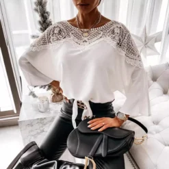 Alternative view of Women's Autumn 3/4 Sleeves Sexy Lace Sewn Elegant Vintage Style Blouse.