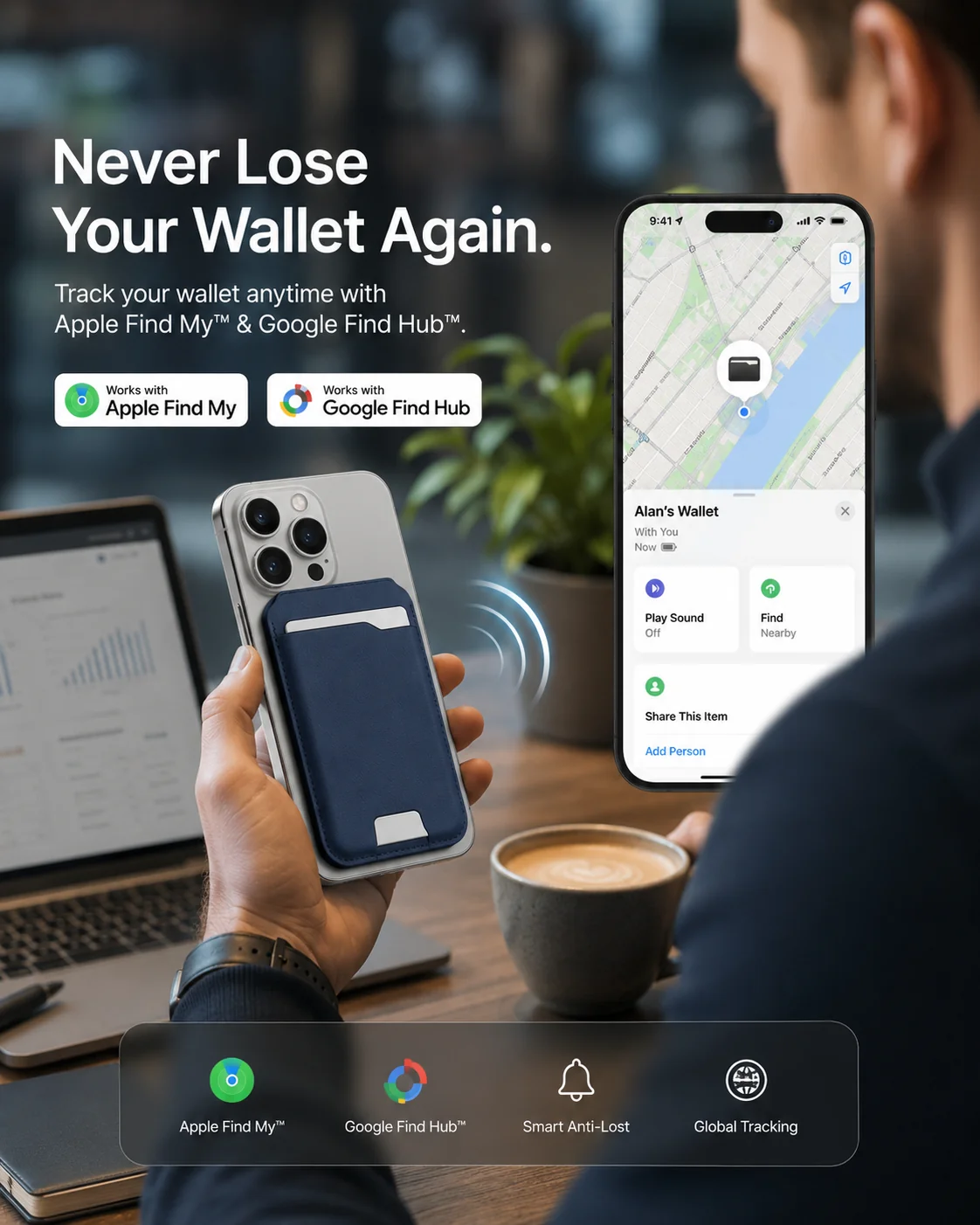 Smart MagSafe Wallet Made of Genuine Nappa Leather – with Apple Find My™ & Google Find Hub™, RFID Protection, and Wireless Charging. - Image 8